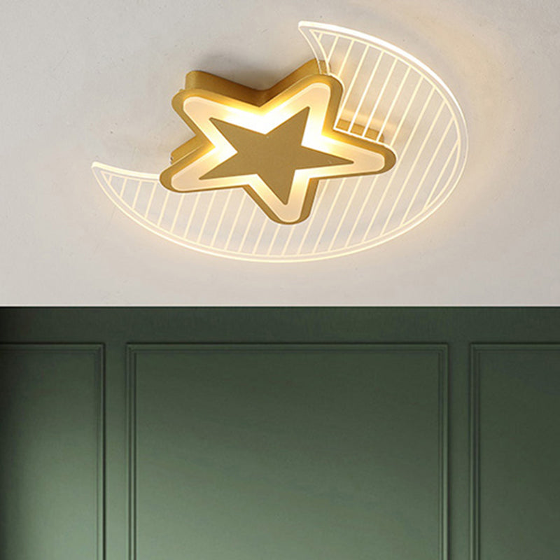 Nordic Acrylic Crescent And Star Led Flush Light Ceiling Fixture For Bedroom Gold / 20.5 Warm