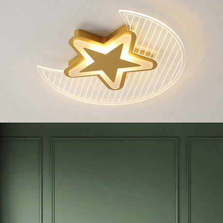 Nordic Acrylic Crescent And Star Led Flush Light Ceiling Fixture For Bedroom Gold / 20.5 Third Gear