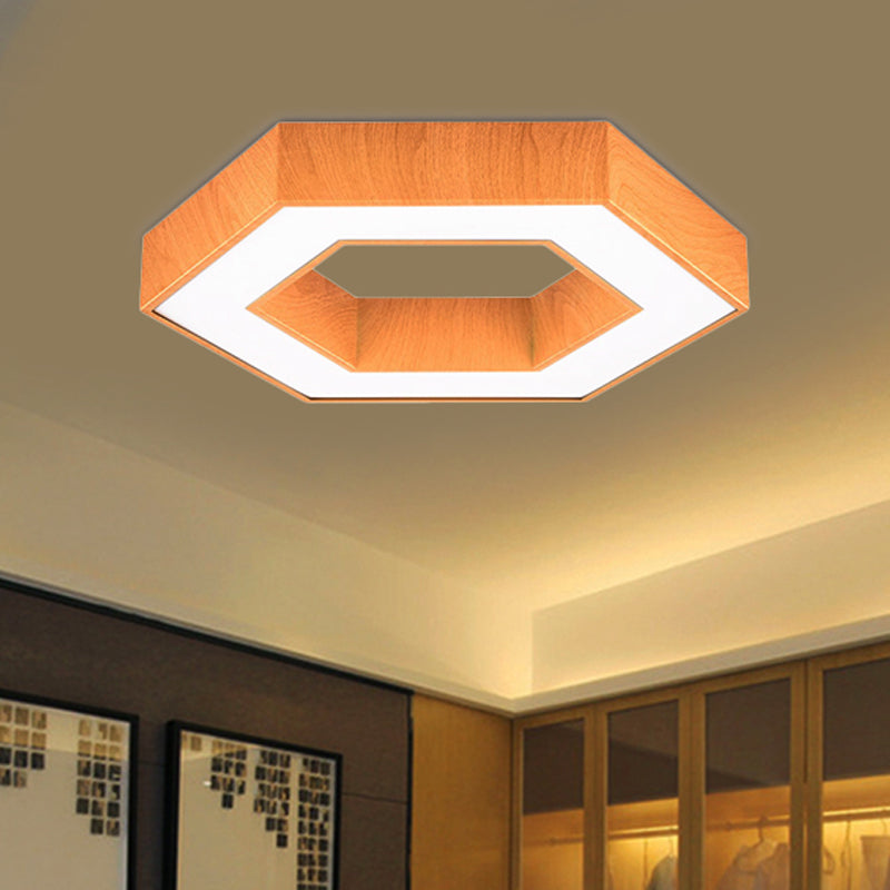 Modern Hexagon Wooden Led Flush Mount Ceiling Light In Beige - 16/23.5 Wide Wood / 16