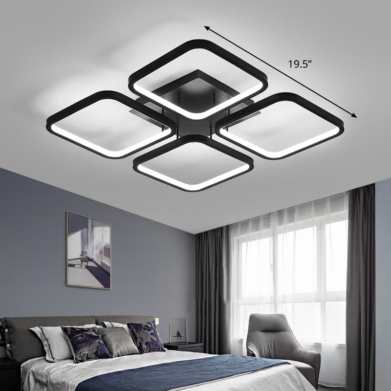 Sleek Black Led Semi Flush Ceiling Light For Bedroom - Simplicity Collection / 19.5