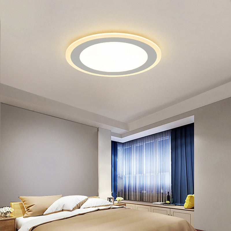 Minimalist White Led Acrylic Disk Flush - Mount Ceiling Light Fixture / 16.5’ Warm