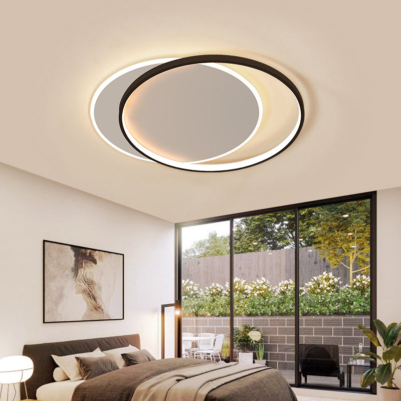 Eclipse Minimalist Metal Led Flush Mount Ceiling Light For Bedroom - Black-White Finish