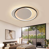 Eclipse Minimalist Metal Led Flush Mount Ceiling Light For Bedroom - Black-White Finish