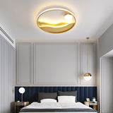 Metal Sunset & Sea Led Ceiling Light With Halo Ring For Bedroom Flush Mounting