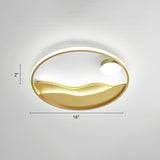 Metal Sunset & Sea Led Ceiling Light With Halo Ring For Bedroom Flush Mounting Gold / 16 White