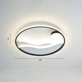 Metal Sunset & Sea Led Ceiling Light With Halo Ring For Bedroom Flush Mounting Black-White / 16