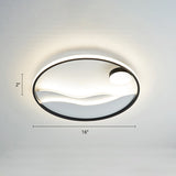 Metal Sunset & Sea Led Ceiling Light With Halo Ring For Bedroom Flush Mounting Black-White / 16