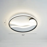 Metal Sunset & Sea Led Ceiling Light With Halo Ring For Bedroom Flush Mounting Black-White / 19.5