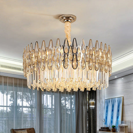 Minimalist K9 Optical Crystal Drum Pendant Light - Clear Chandelier For Living Room