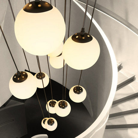 Black Globe Pendant Light Fixture With Cream Glass - Perfect For Stairs And Multiple Hanging Lights