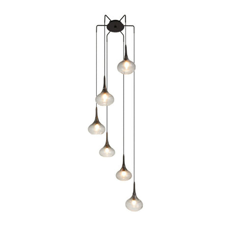 6-Bulb Ombre Smoke Glass Teardrop Pendant Light For Modern Staircase Ceiling Hang Gray