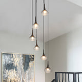 6-Bulb Ombre Smoke Glass Teardrop Pendant Light For Modern Staircase Ceiling Hang