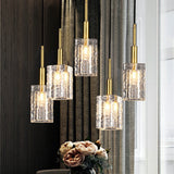 Gold Crystal Pendulum Dining Room Light - Simple Style Clear Rippled Glass 1-Bulb Hanging Fixture