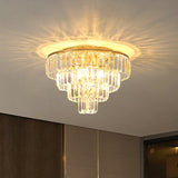 Postmodern Crystal Tiered Tapered Ceiling Flush Light For Bedroom - Clear Mount Fixture
