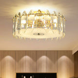 K9 Crystal Drum Flush Light - Elegant 6-Bulb Ceiling Fixture For Bedroom