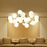 Modern Opal Glass Ball Chandelier - 25-Light Gold Hanging Pendant Lamp
