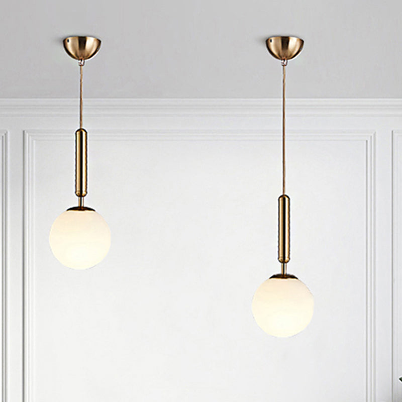 Post-Modern Gold Kitchen Pendant Light With White Glass Shade - 1-Light Kit 6/8/10 Wide / 6