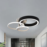 Contemporary 3-Light Bedroom Flush Mount Light In Black & White Circles Design