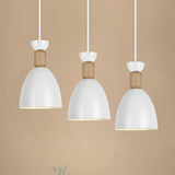 Dining Room Metal-Wood Domed Suspension Light: Macaron Hanging Light Fixture