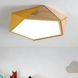 Macron Style Pentagon Study Room Ceiling Lamp In Green/Pink/Yellow - Acrylic & Wood Led Mount Light