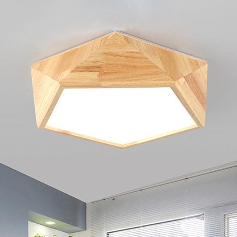 Wood Pentagon Led Flush Ceiling Light - Japanese Style Beige 16.5/20.5 Width