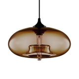 Contemporary 1-Light Oval Glass Hanging Lamp - Red/Brown/Blue Ceiling Light Brown