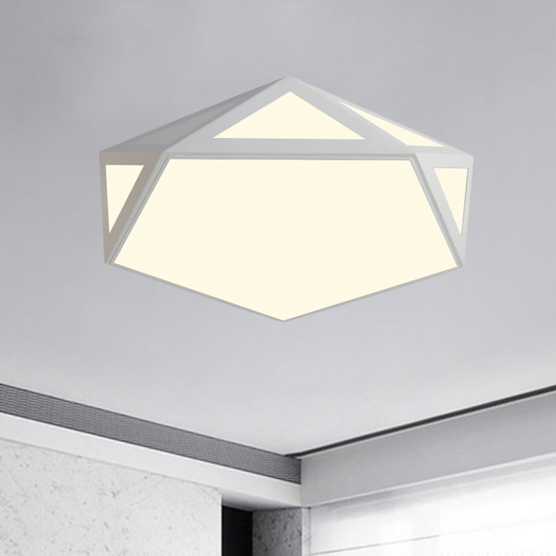 Sleek Black/White Pentagon Flush Ceiling Light With Acrylic Shade - Simple Led For Bedroom Available