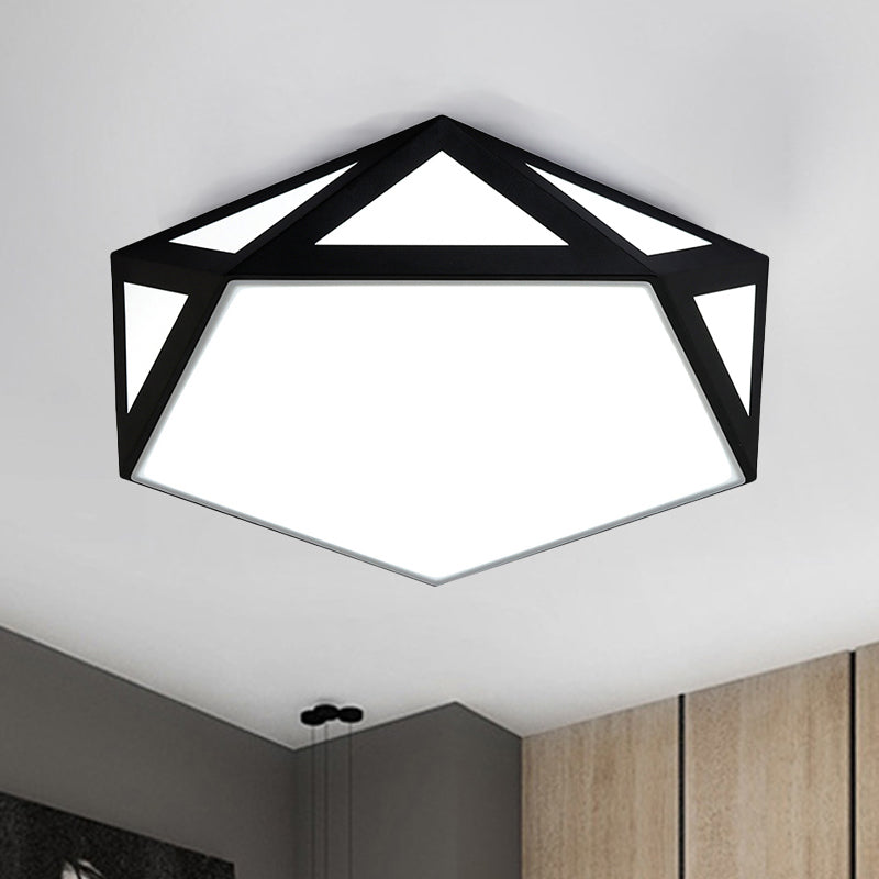 Sleek Black/White Pentagon Flush Ceiling Light With Acrylic Shade - Simple Led For Bedroom Available