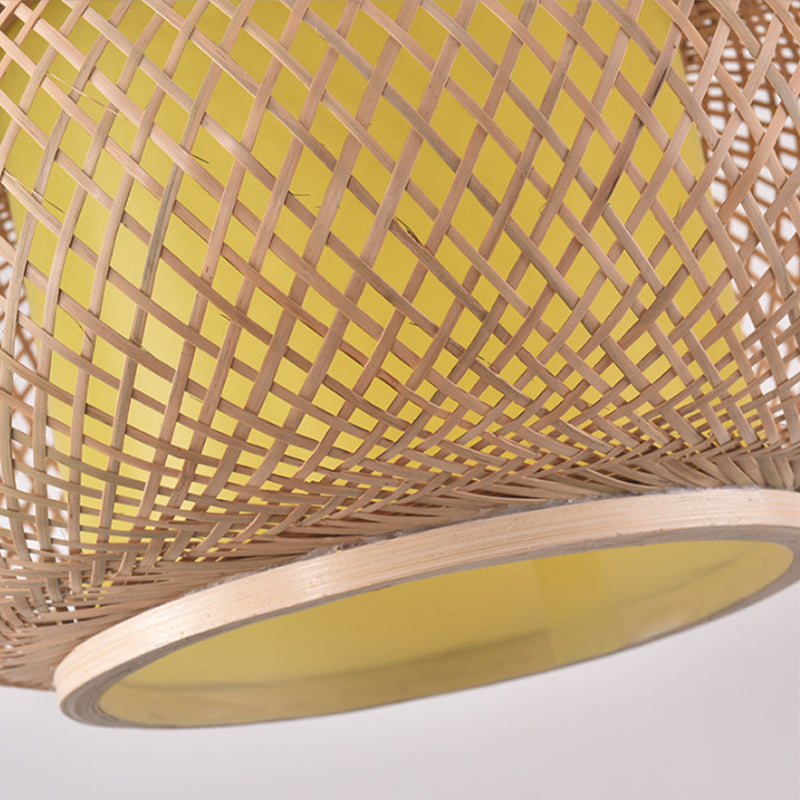 Yellow Lantern Shade Flush Light - Contemporary Style 16’/19.5’ Dia 1 - Head Bamboo Ceiling