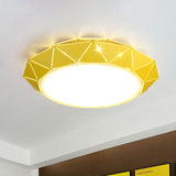 Sleek Ufo Girl Bedroom Led Ceiling Light - Acrylic Metal Nordic Flushmount Yellow