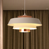 Contemporary 3-Tiered Suspension Pendant - Metal 1 Bulb Ceiling Light For Dining Room In Black/White