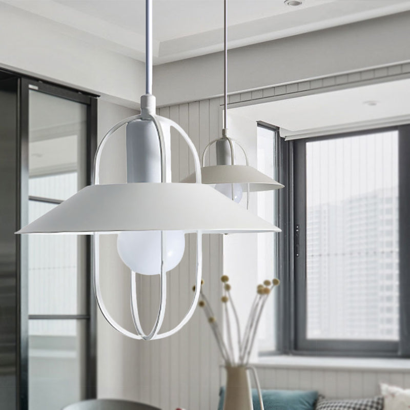 Modern Metal Hanging Light - Black/Pink/White Lantern Suspension 1 White
