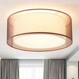Modernist 4-Light Fabric Flush Mount For Bedroom - 18/19.5 Wide Drum Silver/Coffee Light Fixture