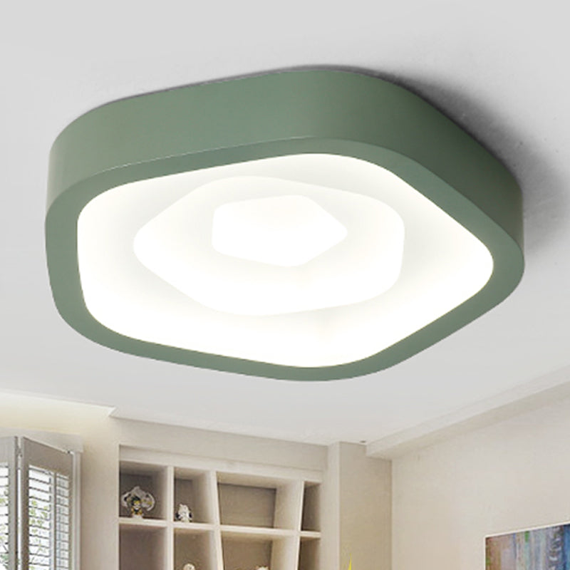 Nordic Flush Ceiling Lamp - Pink/Blue/Green Acrylic Led 20.5 Wide Pentagon Shape