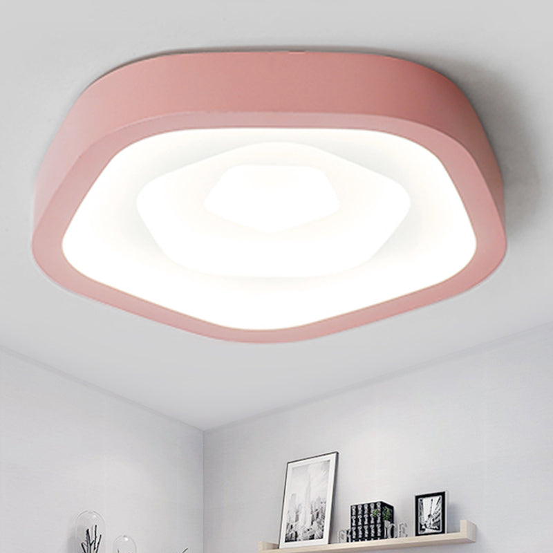 Nordic Flush Ceiling Lamp - Pink/Blue/Green Acrylic Led 20.5 Wide Pentagon Shape