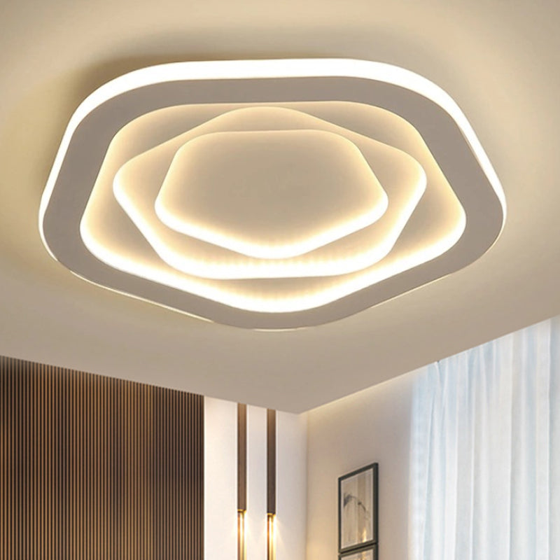 Led Acrylic White Pentagon Flush Ceiling Light - 16/19.5/23.5’ With Warm/White