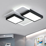 Modernist Led Flush Mount Lamp Black & White 21.5/35.5 Wide Metal Ceiling Fixture For Living Room