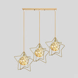 Gold Star And Ball Cluster Pendant - 3 Heads Clear Glass Led Hanging Light For Restaurants / Natural