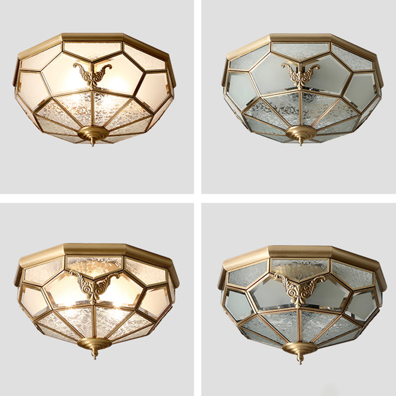 Colonial Style Gold Finish 4-Light Ceiling Flush Mount With Frosted Glass Bowl Shape