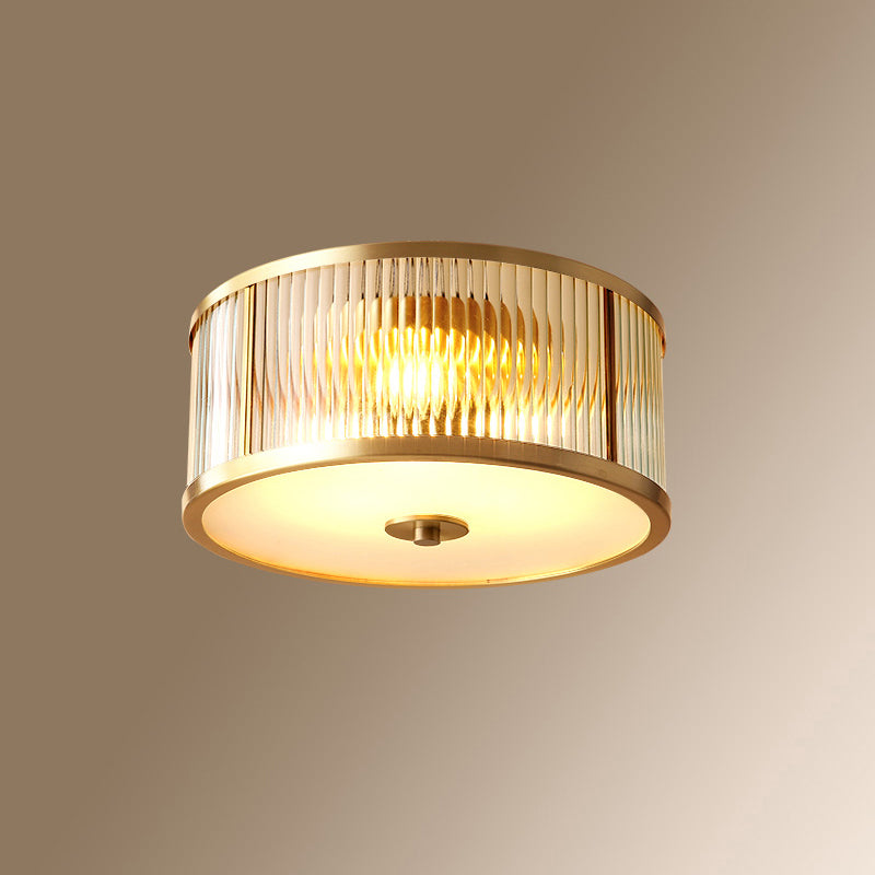 Colonial Style Gold Finish 4-Light Ceiling Flush Mount With Frosted Glass Bowl Shape / Cylinder
