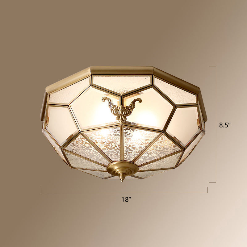 Colonial Style Gold Finish 4-Light Ceiling Flush Mount With Frosted Glass Bowl Shape