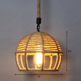 Rustic Wood And Rope Hanging Pendant Light For Restaurants With Single Cage Shade