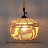 Rustic Wood And Rope Hanging Pendant Light For Restaurants With Single Cage Shade