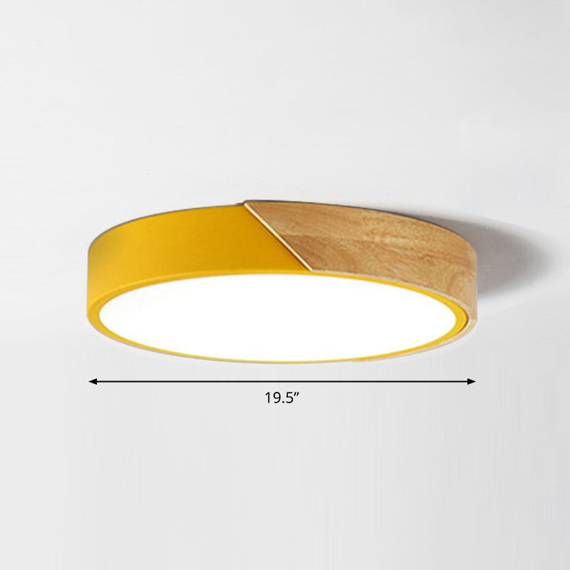 Round Led Macaron Ceiling Light With Acrylic Shade And Wood Accents