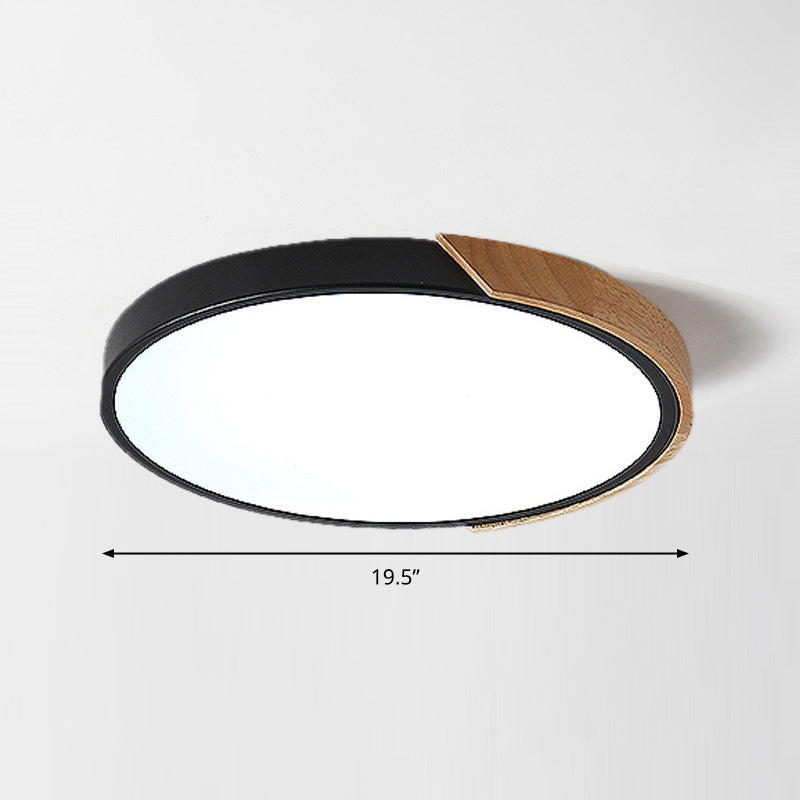 Round Led Macaron Ceiling Light With Acrylic Shade And Wood Accents