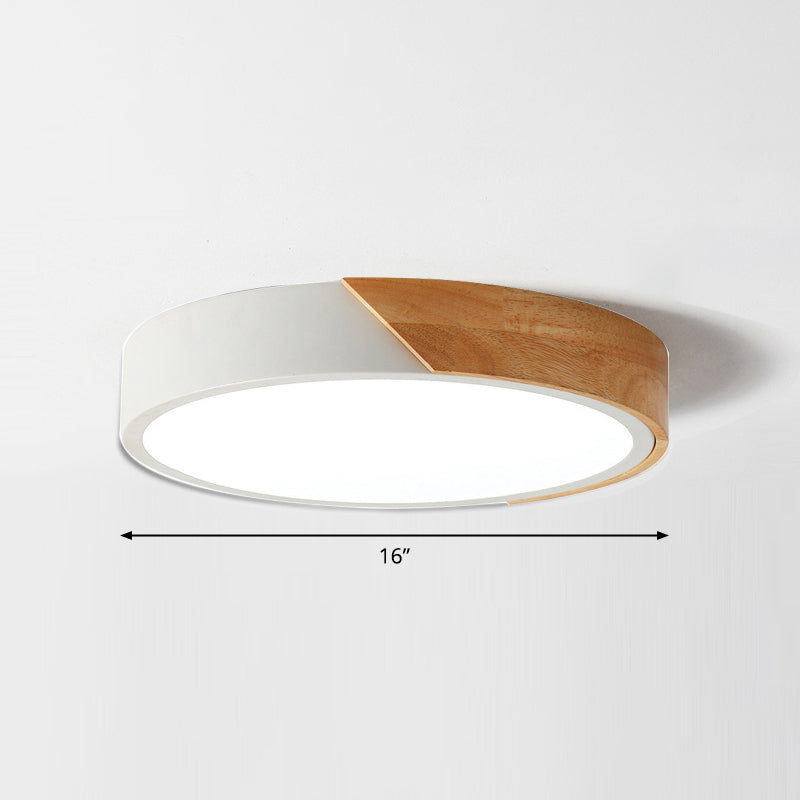 Round Led Macaron Ceiling Light With Acrylic Shade And Wood Accents