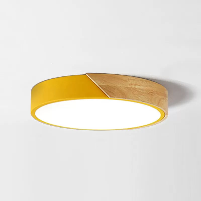 Round Led Macaron Ceiling Light With Acrylic Shade And Wood Accents Yellow / 9
