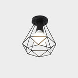 Industrial Metal Flush Ceiling Light Fixture - Cage Style Small Aisle 1 Head Black Flushmount