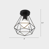 Industrial Metal Flush Ceiling Light Fixture - Cage Style Small Aisle 1 Head Black Flushmount