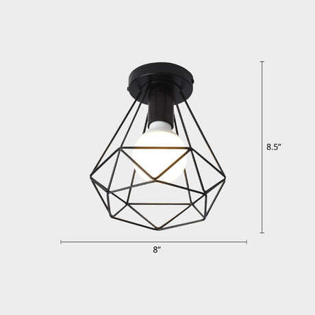 Industrial Metal Flush Ceiling Light Fixture - Cage Style Small Aisle 1 Head Black Flushmount